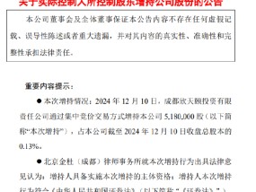 成都银行：欣天颐公司增持0.13%股份